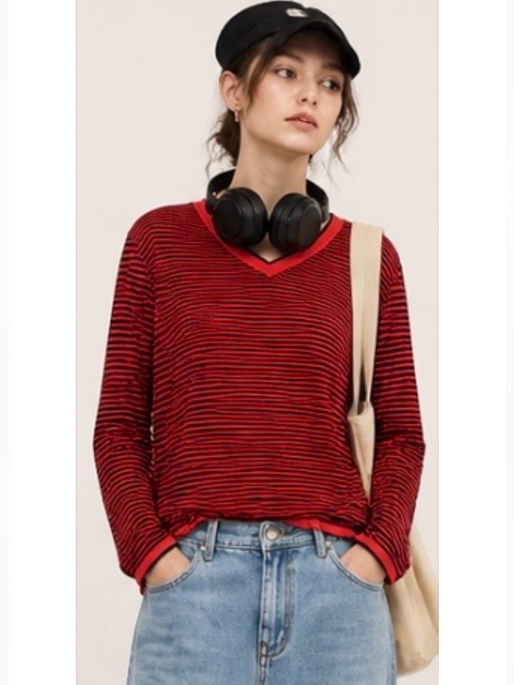 TITLE NINE Pullover Sweater Long  Sleeves V-neck Orange Maroon Stripe Golf Large